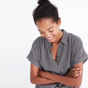 Madewell Central Shirt Black White Haden Plaid M oversized relaxed fit